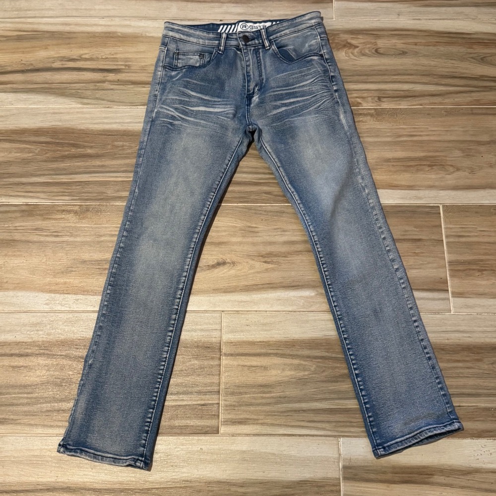 RGSTR Mens‎ Slim Fit Stretch Jeans Medium Wash Blue Denim Size 30 Whiskered